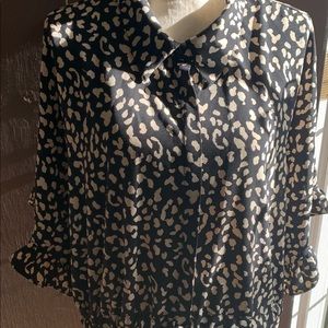 Bishop + Young 2x Black White Printed Crepe Flutter Sleeve Tie Waist Tunic Top